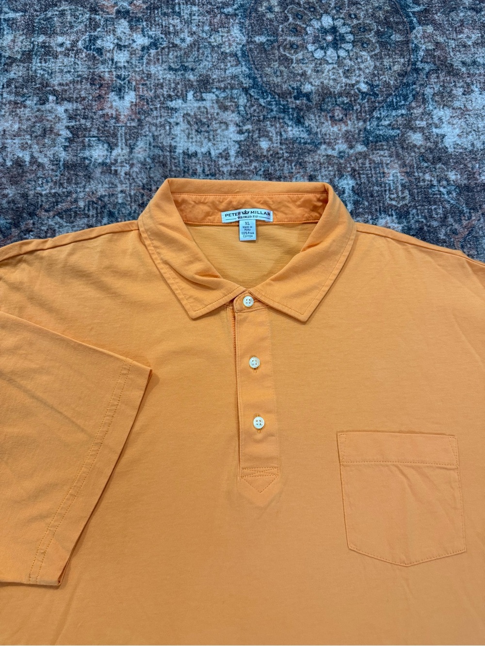 Peter Millar Orange Short-Sleeve Polo with Chest Pocket